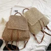 Elena Handbags Straw Backpack with Leather Strap