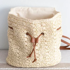 Elena Handbags Straw Backpack with Pu Leather Strap