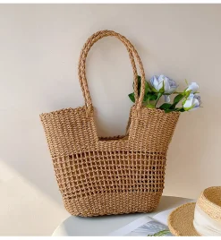 Elena Handbags Straw Basket Summer Tote Bag