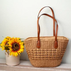 Elena Handbags Straw Basket Tote Bag