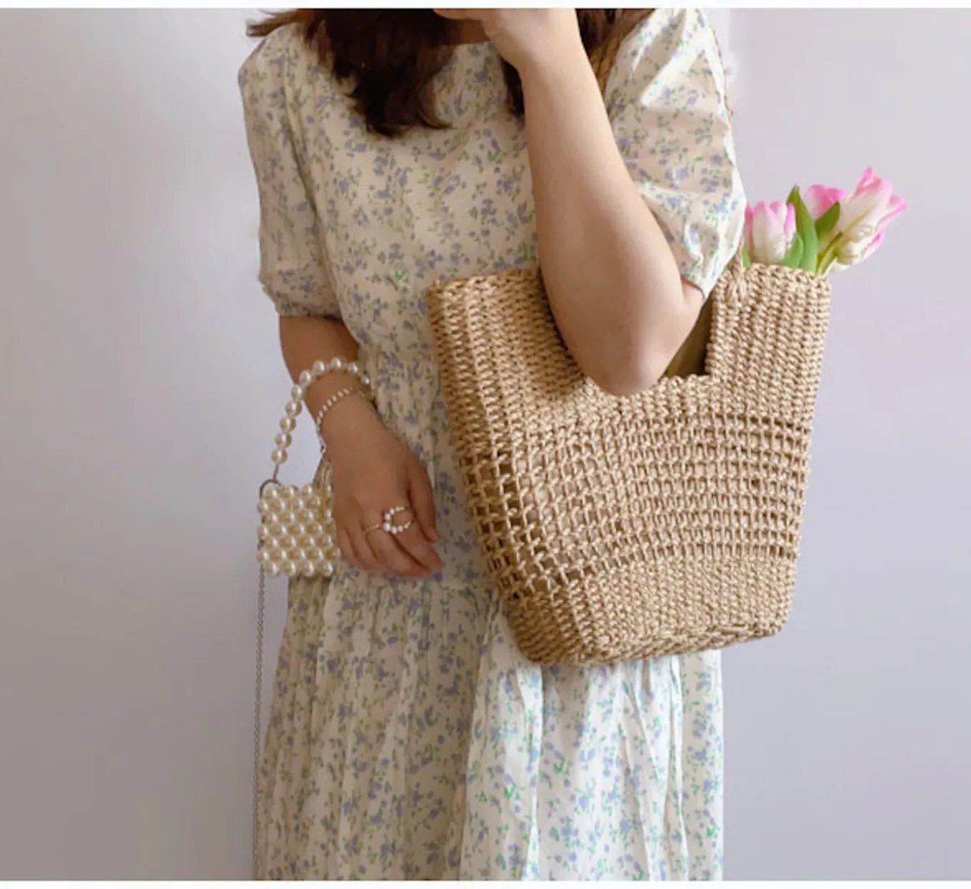 Elena Handbags Straw Basket Summer Tote Bag