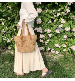 Elena Handbags Straw Basket Tote Bag