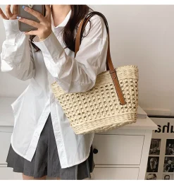 Elena Handbags Straw Basket Tote Bag