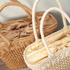 Elena Handbags Straw Basket Beach Tote Bag