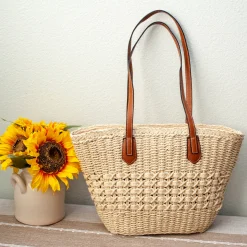 Elena Handbags Straw Basket Tote Bag