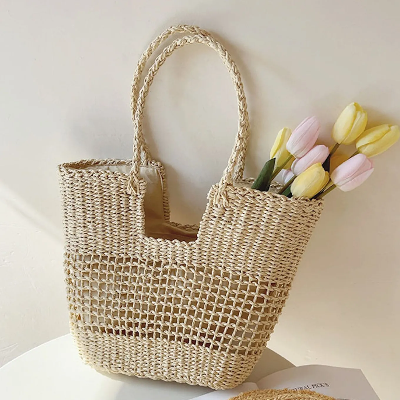 Elena Handbags Straw Basket Summer Tote Bag