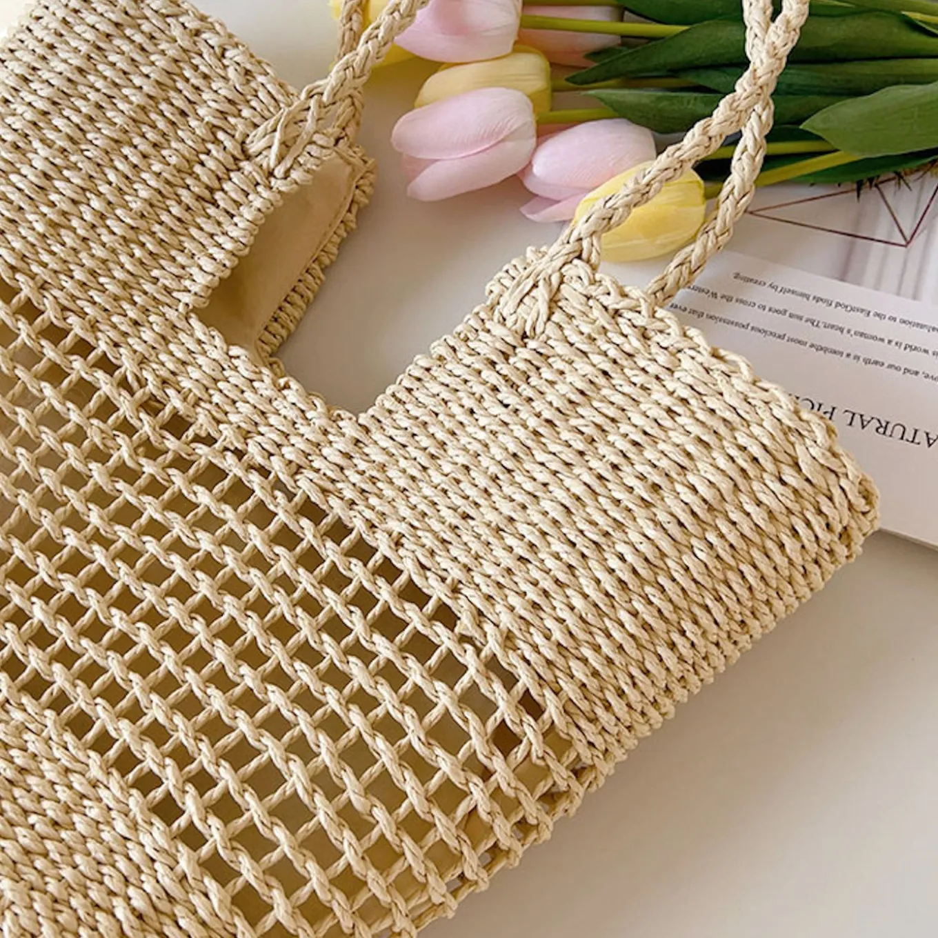 Elena Handbags Straw Basket Summer Tote Bag