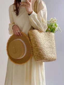 Elena Handbags Straw Basket Summer Tote