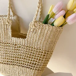 Elena Handbags Straw Basket Summer Tote Bag