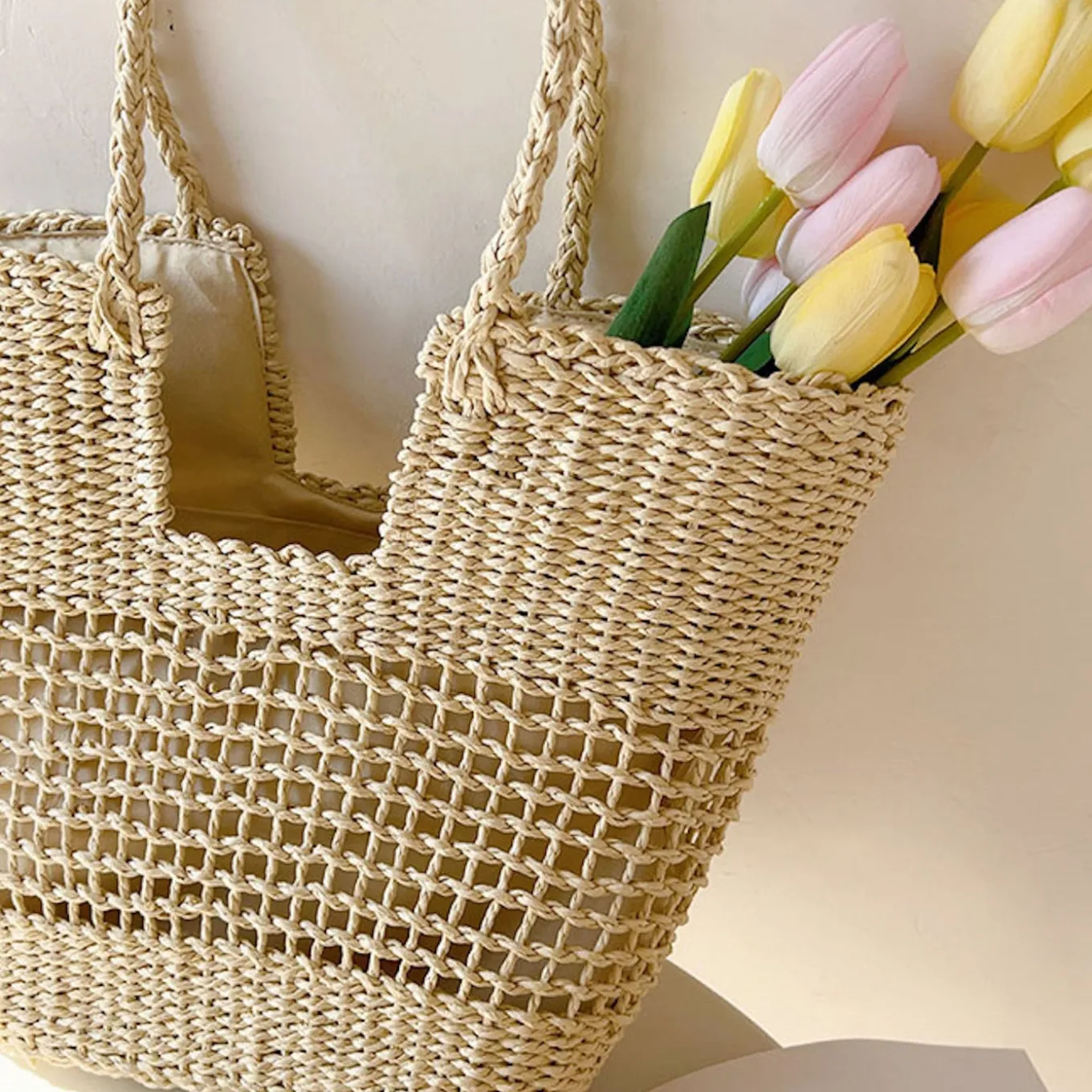 Elena Handbags Straw Basket Summer Tote Bag