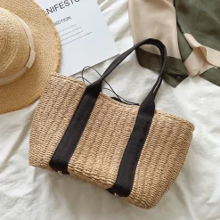 Elena Handbags Straw Beach Basket Summer Handbag