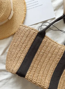 Elena Handbags Straw Beach Basket Summer Handbag