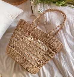 Elena Handbags Straw Beach Tote Basket