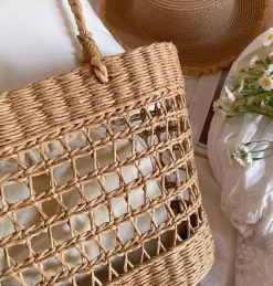 Elena Handbags Straw Beach Tote Basket