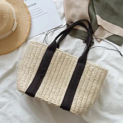 Elena Handbags Straw Beach Basket Summer Handbag