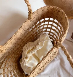 Elena Handbags Straw Beach Tote Basket