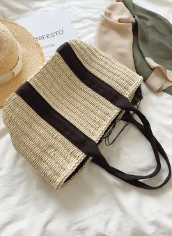 Elena Handbags Straw Beach Basket Summer Handbag