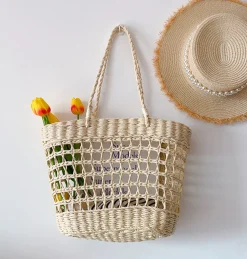 Elena Handbags Straw Beach Tote Basket