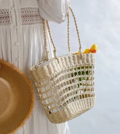 Elena Handbags Straw Beach Tote Basket