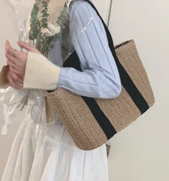 Elena Handbags Straw Beach Basket Summer Handbag