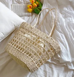 Elena Handbags Straw Beach Tote Basket