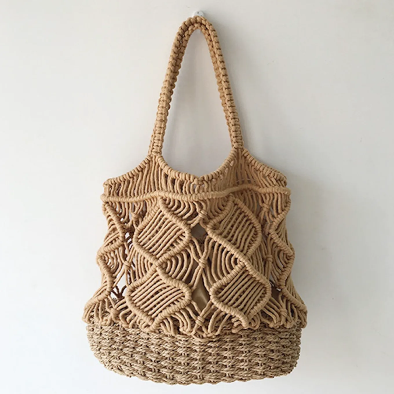 Elena Handbags Straw Bottom Cotton Handbag