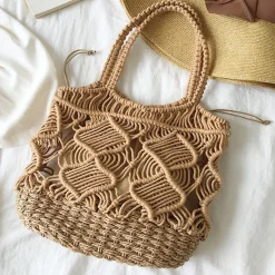 Elena Handbags Straw Bottom Cotton Handbag