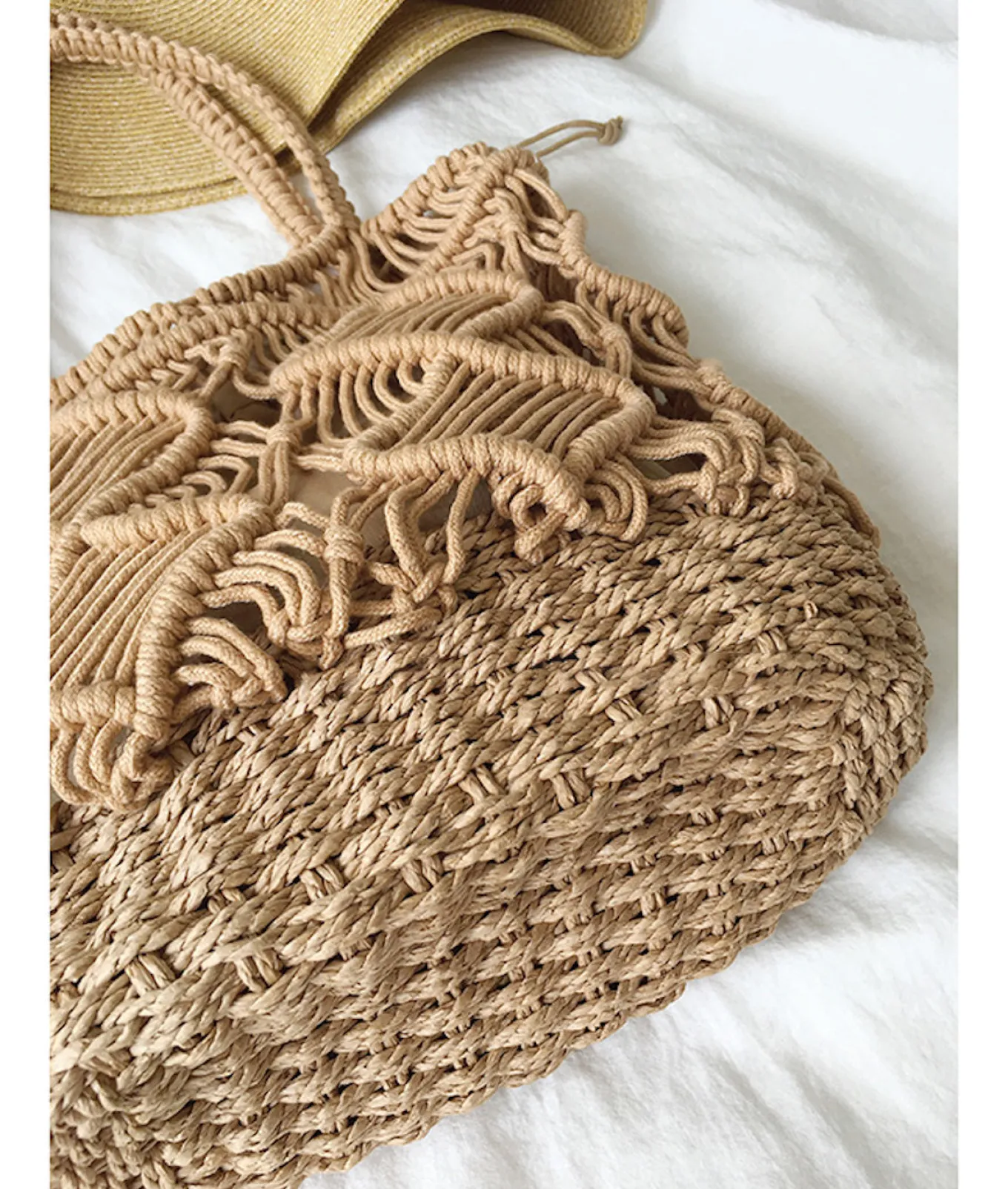 Elena Handbags Straw Bottom Cotton Handbag