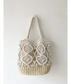 Elena Handbags Straw Bottom Cotton Handbag