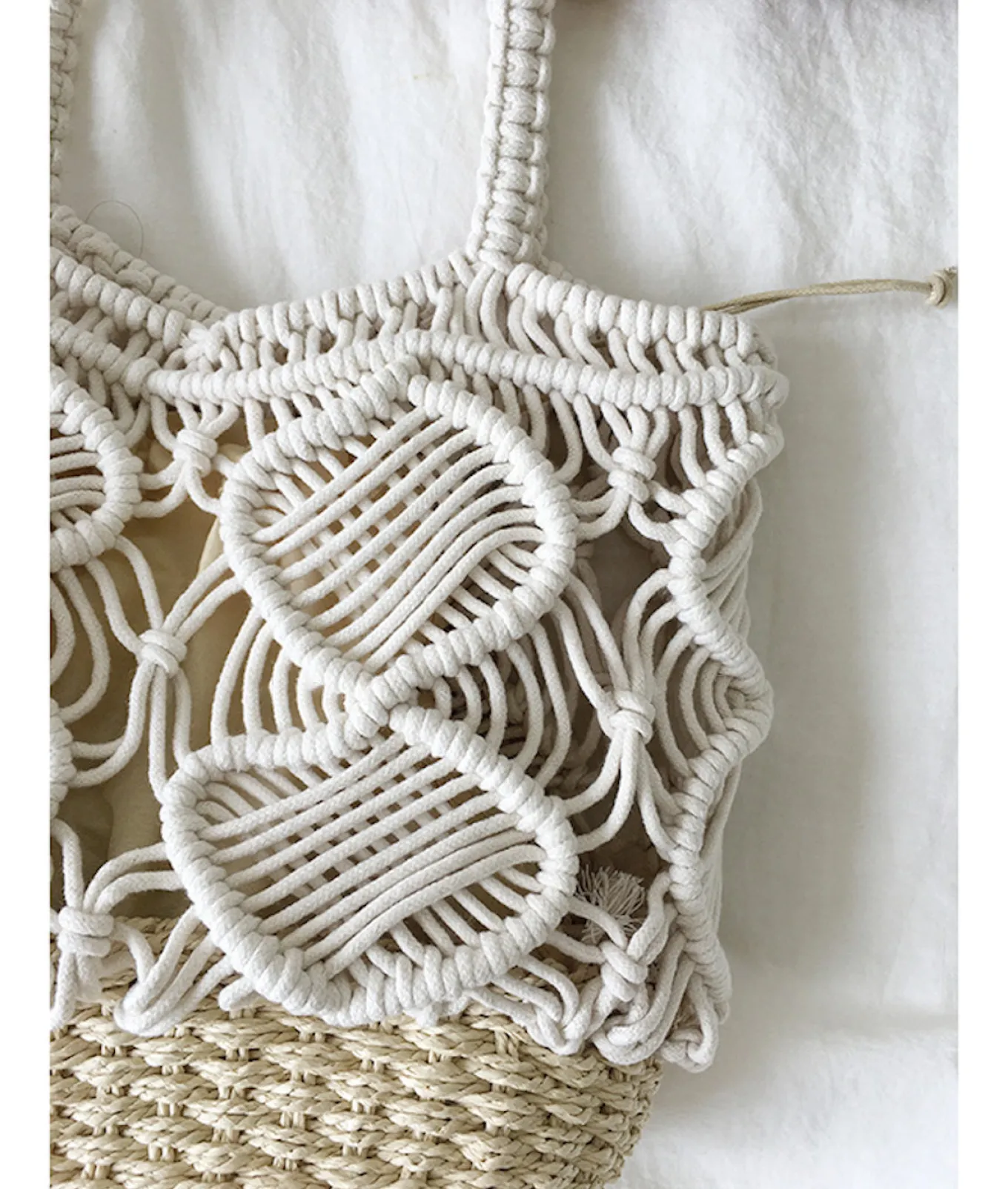 Elena Handbags Straw Bottom Cotton Handbag