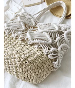Elena Handbags Straw Bottom Cotton Handbag