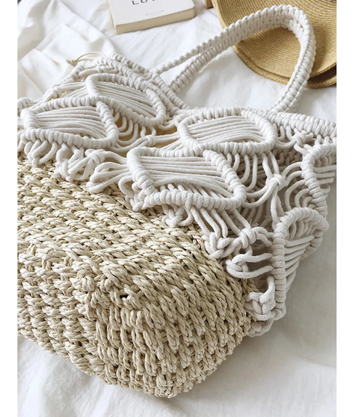 Elena Handbags Straw Bottom Cotton Handbag