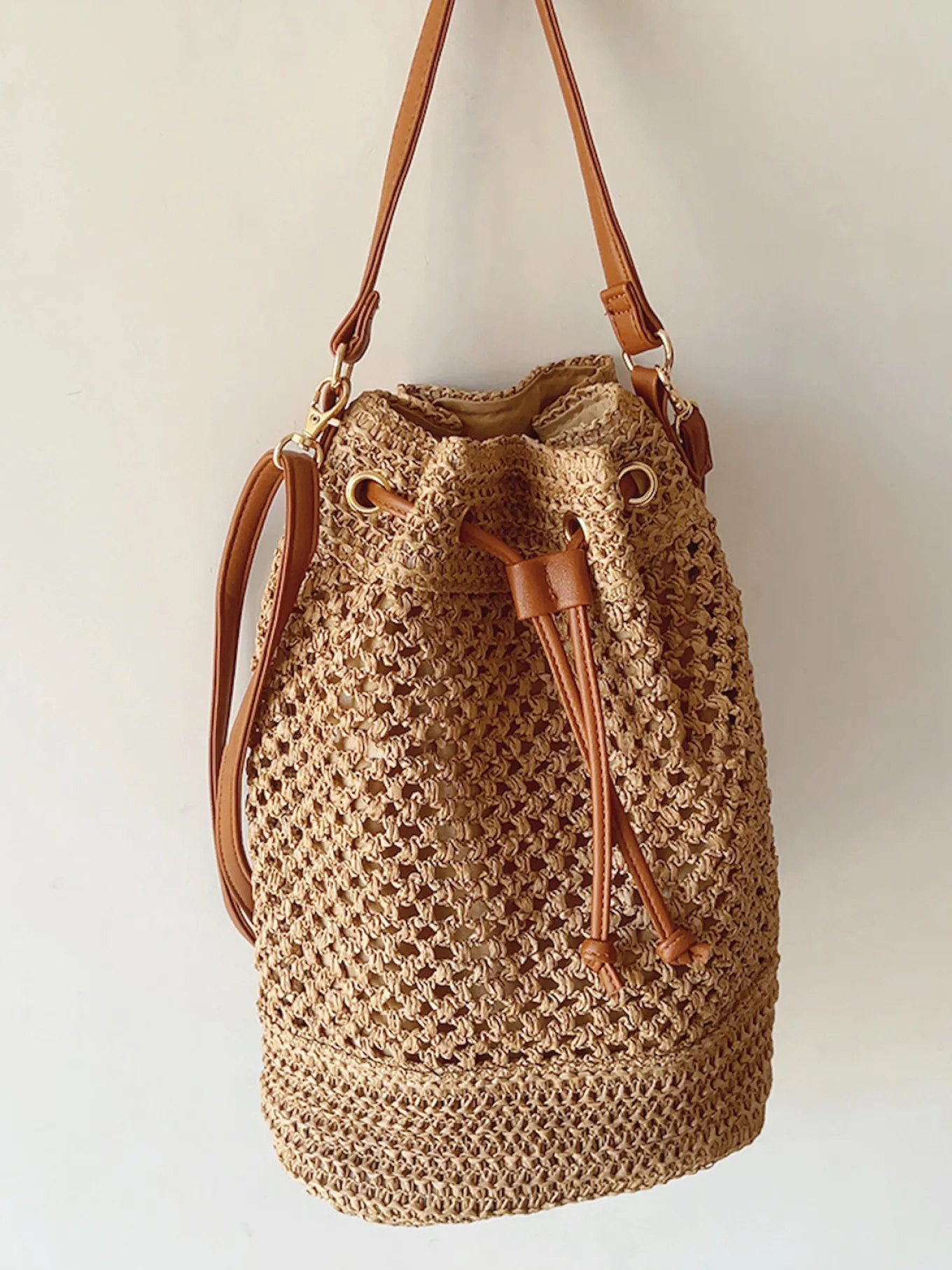 Elena Handbags Straw Bucket Shoulder Bag Summer Fashion