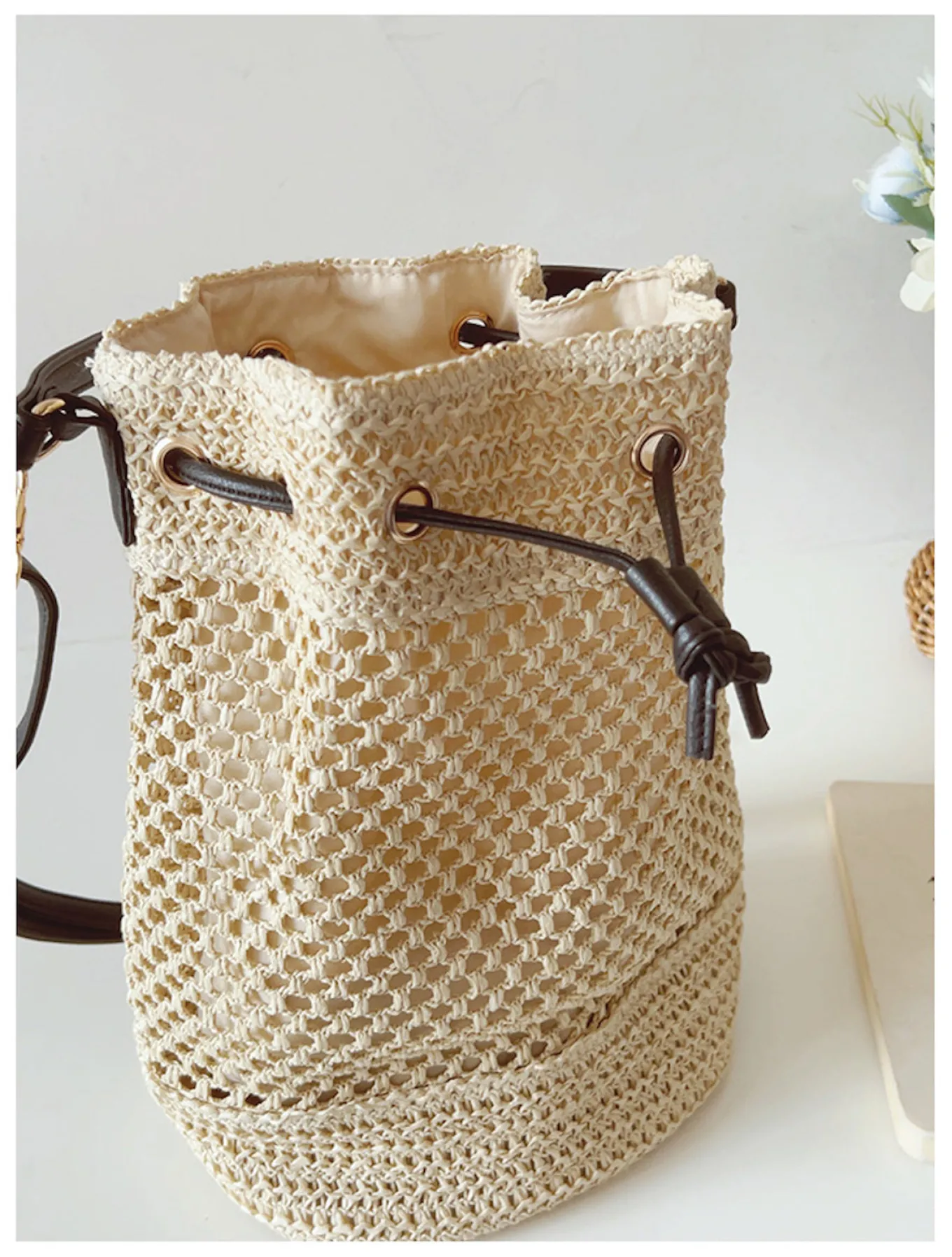 Elena Handbags Straw Bucket Shoulder Bag Summer Fashion