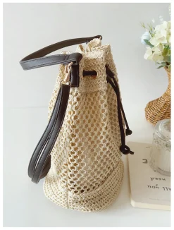 Elena Handbags Straw Bucket Shoulder Bag Summer Fashion