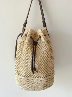 Elena Handbags Straw Bucket Shoulder Bag Summer Fashion