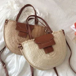 Elena Handbags Straw Half Moon Summer Purse