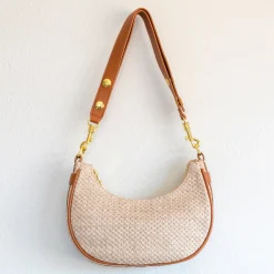 Elena Handbags Straw Half Moon Summer Purse
