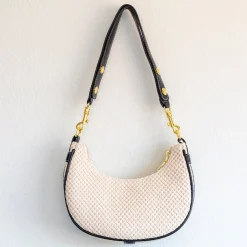 Elena Handbags Straw Half Moon Summer Purse