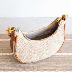 Elena Handbags Straw Half Moon Summer Purse
