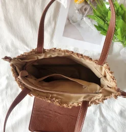 Elena Handbags Straw Half Moon Summer Purse