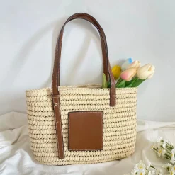 Elena Handbags Straw Market Fashion Tote
