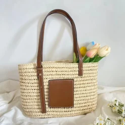 Elena Handbags Straw Market Fashion Tote