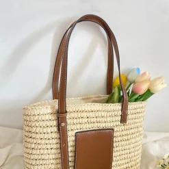 Elena Handbags Straw Market Fashion Tote