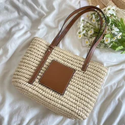 Elena Handbags Straw Market Fashion Tote