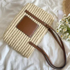 Elena Handbags Straw Market Fashion Tote