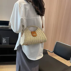 Elena Handbags Straw Shell Shape Crossbody Hobo Bag