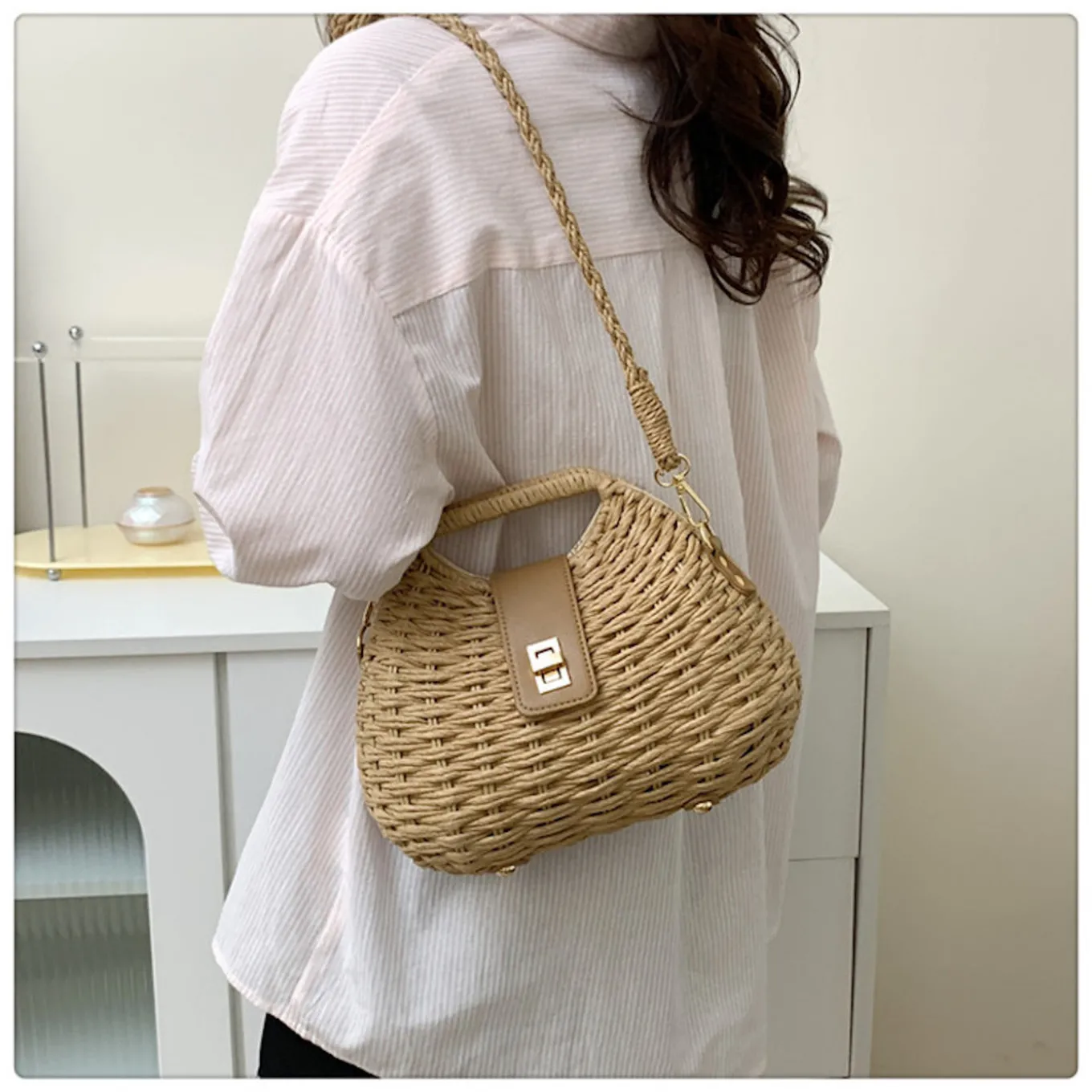Elena Handbags Straw Shell Shape Crossbody Bag