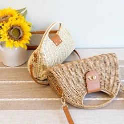 Elena Handbags Straw Shell Shape Crossbody Hobo Bag