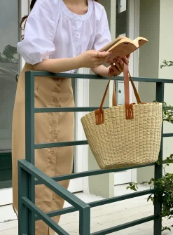 Elena Handbags Straw Shell Basket Summer Tote